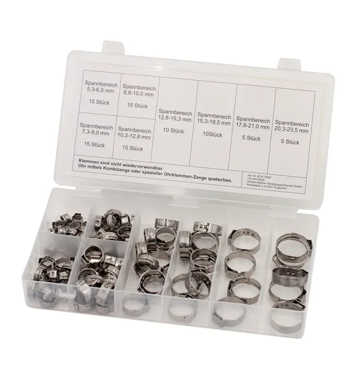 1-Ohr-Klemmen-Sortiment, 90 tlg., Edelstahl, BOX-OK90