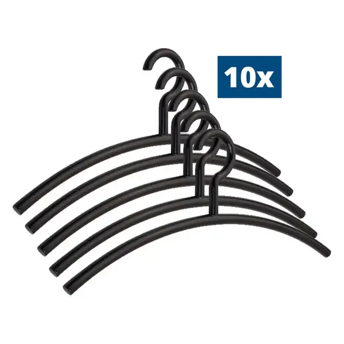 10x Kleiderbügel 15mm, offene Öse, Kunststoff, schwarz