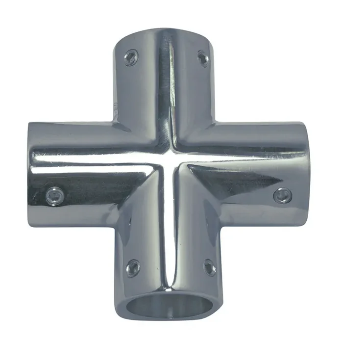 4-Wege-Relingeckverbinder für Rohr 22 mm Edelstahl-316 (A4)