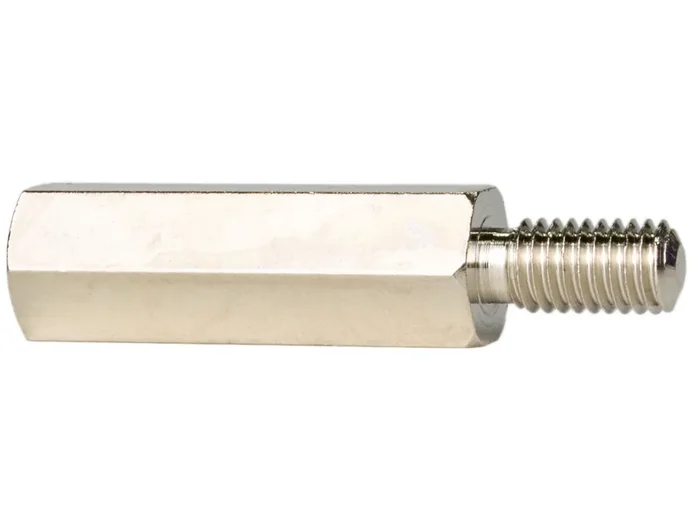 Abstandsbolzen Innen/Aussen mit Gewindefreistich Messing vernickelt – M4 x 70 mm 25 Stück